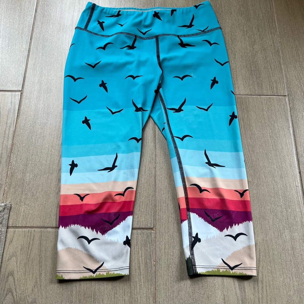 Rare Mara Hoffman Active Climb a Mountain Sunrise Beach Birds Cropped Leggings